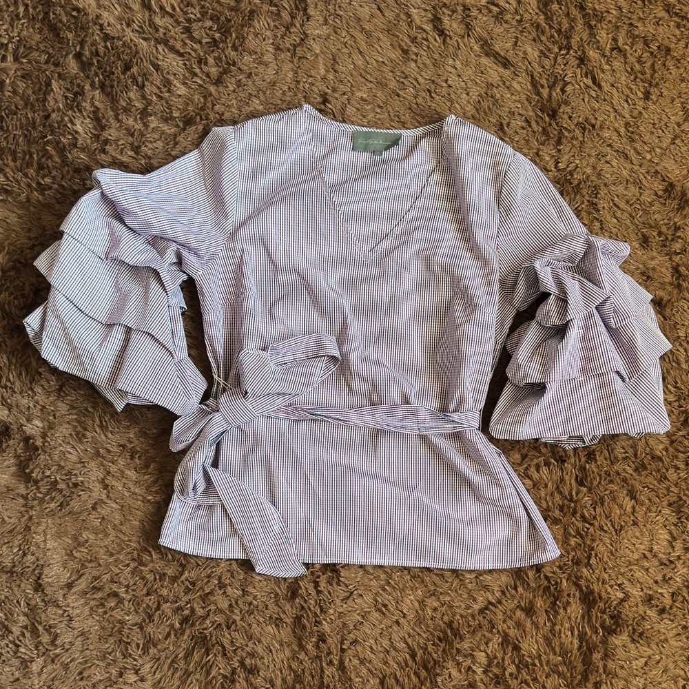 Sunday in Brooklyn Striped Blouse with Ruffle Sleeves